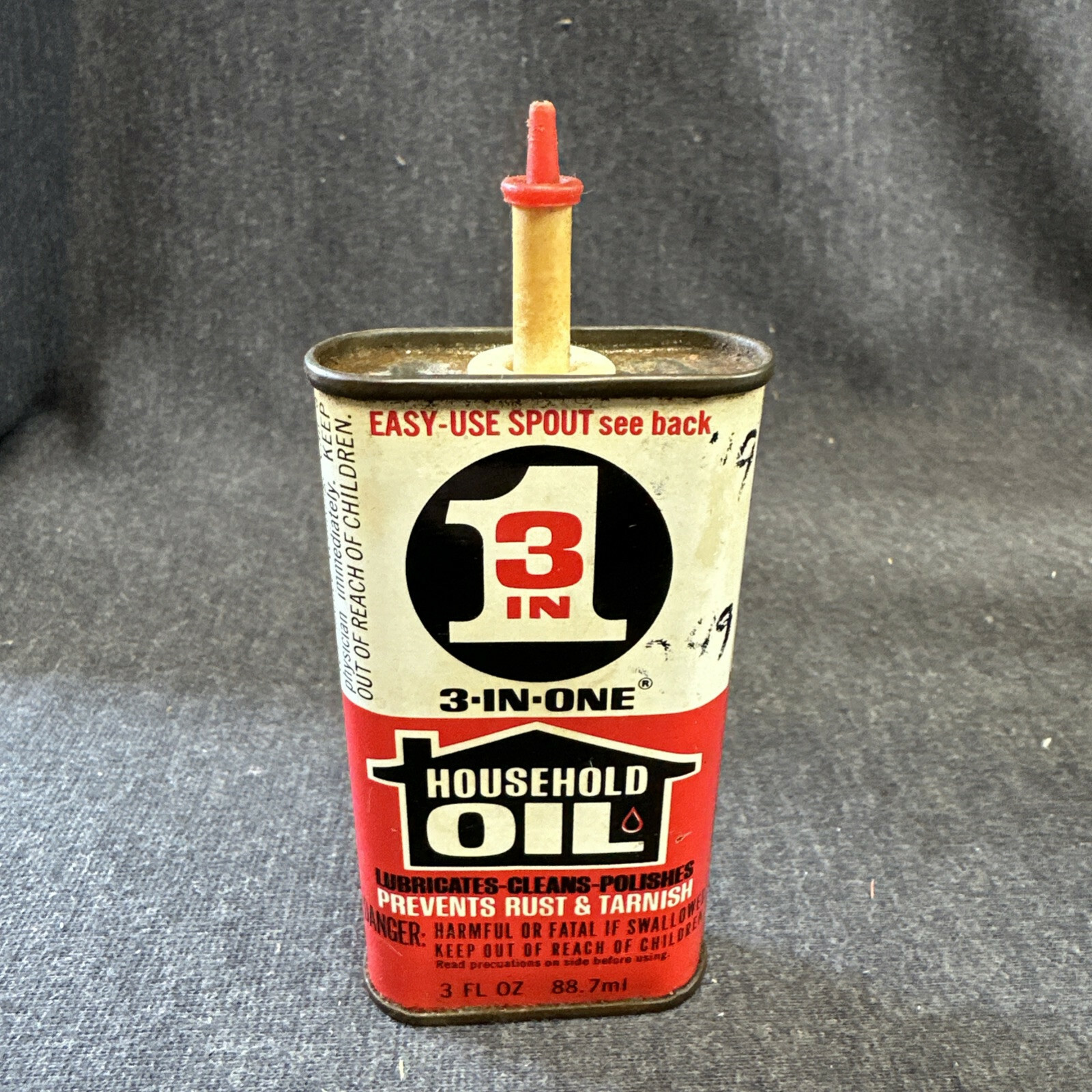 Vintage Handy Oiler 3-IN-ONE 3‐IN‐1 Oil Household Oil 3oz Tin Oil Can 1/... - $8.91