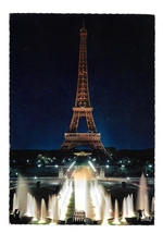 France Paris Eiffel Tower Illuminated Night Trocaderos Fountains Postcard 4X6 - £4.73 GBP