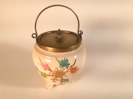 Antique Handpainted Ceramic Biscuit Jar with Silverplated Handle and Lid - £32.12 GBP