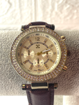 Charming Charlie Champagne Bejeweled Crystal Watch | Date, Seconds, 24 Hour Dial - £9.33 GBP