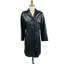 VTG Italian Vera Pelle Black Leather Trench Jacket w/ Shoulder Pads Sz 4... - $174.19