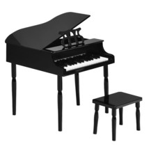 30-Key Wood Toy Kids Grand Piano with Bench &amp; Music Rack-Black - Color: Black - £105.82 GBP