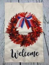 Welcome Boxwood Wreath Garden Flag 12x18inch Burlap Double - $14.25