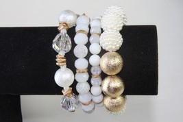 Plunder Bracelet (New) Kaydence - White, Gold &amp; Clear Beads Set Of 4 (PPB2134) - £25.82 GBP
