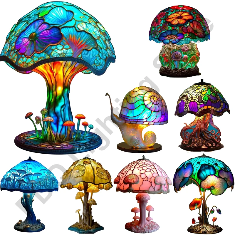 Creative Stained Plant Series Table Lamps Resin Colorful Bedroom Bedside... - $19.68+