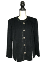 LESLIE FAY Women&#39;s Jacket Black Blazer Button Accents 100% Cotton Size 14 $75 - £28.66 GBP