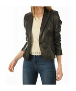 Women's Handmade Black Blazer Leather Lambskin Genuine One-Button Office Formal - $130.50 - $150.00