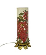 Vtg Sugar Frosted Christmas Candle Lamp Sugared Glass Pillar Poinsettia ... - $110.80 CAD