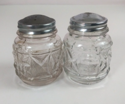Vintage Anchor Hocking Pressed Cut Glass Small Salt &amp; Pepper Shakers - $9.69