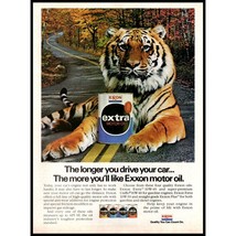 1984 Exxon Extra Motor Oil Vintage Print Ad Tiger Autumn Fall Leaves Wall Art - £8.24 GBP