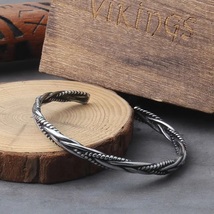 Vintage Trendy Open Cuff Bracelet Nordic Viking Bangle Men Wristband Jewelry Box - £15.94 GBP+