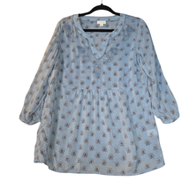 J. Jill Womens XS Top Blue Floral Pullover Sheer Embroidered Flowy Boho ... - $10.58