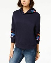 Crave Fame Junior Navy Floral Embroidered Hoodie, Size Med, ZR-AB - $6.92