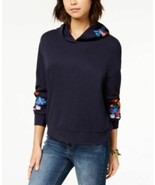 Crave Fame Junior Navy Floral Embroidered Hoodie, Size Med, ZR-AB - $9.49 CAD