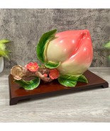 HEAVY Vintage Resin Longevity Peach Sculpture on Wooden Base – Feng Shui... - €151,92 EUR