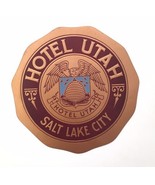 1930s Luggage Label Hotel Utah, Salt Lake City Beehive Bird Emblem Embossed - $15.00