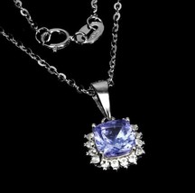Unheated Cushion Blue Tanzanite 6mm White Topaz 925 Sterling Silver Necklace 18 - £115.10 GBP