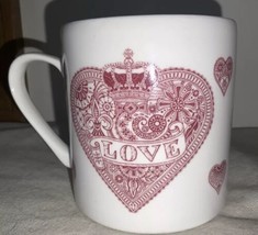 Queens Lace Heart Coffee Mug Made In England Pink Rose Color On White - $18.99 CAD