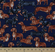 Dachshunds Dogs Puppies Puppy Toss Animal Navy Cotton Fabric Print D779.43 - £10.32 GBP