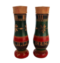 Vtg Stained Wood Carved Miami Beach Salt &amp; Pepper Shaker Set Travel Souv... - $14.99
