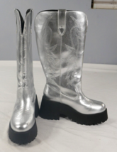 Silver Metallic Western Platform Tall Boots Womens Size 7 EUC - £40.75 GBP