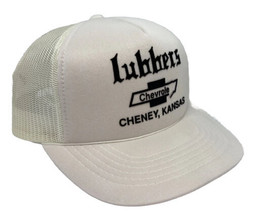 Vintage Lubbers Chevrolet Hat Cap Snap Back White Mesh Trucker Cheney KS YoungAn - $17.81