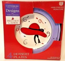 Canterbury Red Hot Ladies Dessert Plates 8&quot; Set Of 4 Hand Painted Ironst... - £16.88 GBP