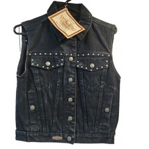 Harley Davidson Vest Black Denim Women&#39;s Embroidered Biker Size XS Vtg N... - £31.54 GBP