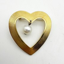 Vintage Goldtone Heart Faux Pearl Brooch Pin - $9.99
