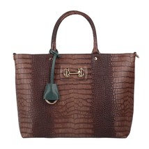 Gianni Notaro Italian Made Brown Crocodile Embossed Leather Large Tote H... - $276.50