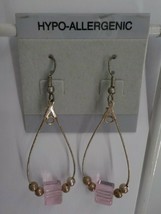 Beaded Teardrop Thin Dangle Earrings Pink Square Bead Fishhook Fashion Jewelry - £4.00 GBP