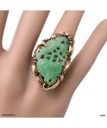 Antique 14K Gold Carved Jade Ring | Gem Quality Pale Green Jadeite Ring ... - £699.74 GBP