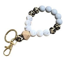 Snow Leopard Beaded Keychain Stretch Bracelet - £12.19 GBP