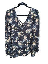 Rue 21 Plus 2X Womens Plus Size Black Floral V Front V Back Long Sleeve Pullover - £10.86 GBP