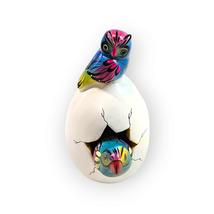 Cracked Egg Pottery Bird Pink Owl Blue Parrot Mexico Hand Painted Signed 255 - £22.29 GBP
