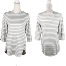 Chico&#39;s Zenergy Textured Top S 4-6 Gray White Stripe 0 Envelope Hem New - £26.15 GBP