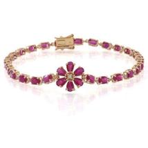8.25Ct Oval Ruby &amp; Diamond Anniversary Floral Bracelet 14k Yellow Gold Over - £141.37 GBP