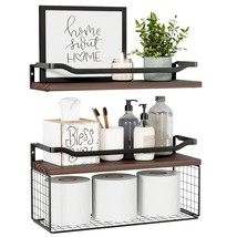 Floating Shelves With Wire Storage Basket, Bathroom Shelves Over Toilet ... - $42.99