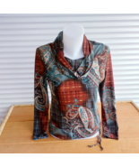  Vintage Brown Fall Blouse, Abstract Pattern Office Blouse, Retro Clothi... - £21.23 GBP