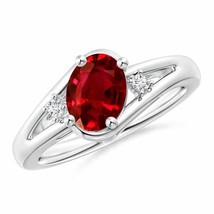 ANGARA 8x6mm Natural Ruby and Diamond Split Shank Ring in Sterling Silver - £471.37 GBP+