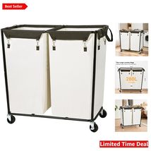 Durable 280L Rolling Laundry Sorter with Swivel Wheels - Beige Modern De... - $116.77