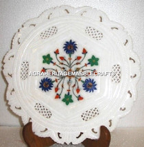 Multi Floral Marble Plate Marquetry Inlay Grill Work Kitchen Decor Gift H4532 - £220.46 GBP+