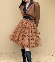 Women Polka Dot Tulle Skirt A-line Puffy Knee Length Tulle Midi Skirt Outfit image 2