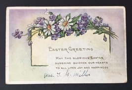 Antique Easter Greetings Card Embossed Whitney Purple Flowers &amp; Daisies - £7.13 GBP