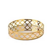 Anyhouz 25cm Gold Round Glass Mirror Base Metal Vanity Food Serving Orga... - $89.90