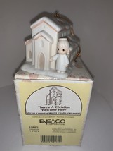 Precious Moments- &quot;There&#39;s a Christian Welcome Here&quot; 1992 Porcelain Ornament New - £19.33 GBP