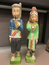 Pair of Hand Carved Wood Carved Folk Art Traditional Costume Asian Figurines - £152.47 GBP
