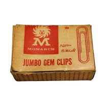 Vintage MONARCH Jumbo Gem Paper Clips Non-skid Retro Packaging Made in USA - $6.79