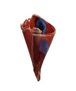 Vtg Handmade Waffle Cone Style Stoneware Pocket Flower Vase Boho Red Blu... - £31.56 GBP