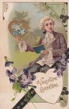 Valentine Greeting 1908 Colonial Man Violets Richards MO Postcard D34 - $2.99